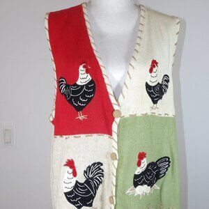 Share Mandal Bay Linen Blend Chicken Sweater Vest Hens Roosters Nest Womens Size